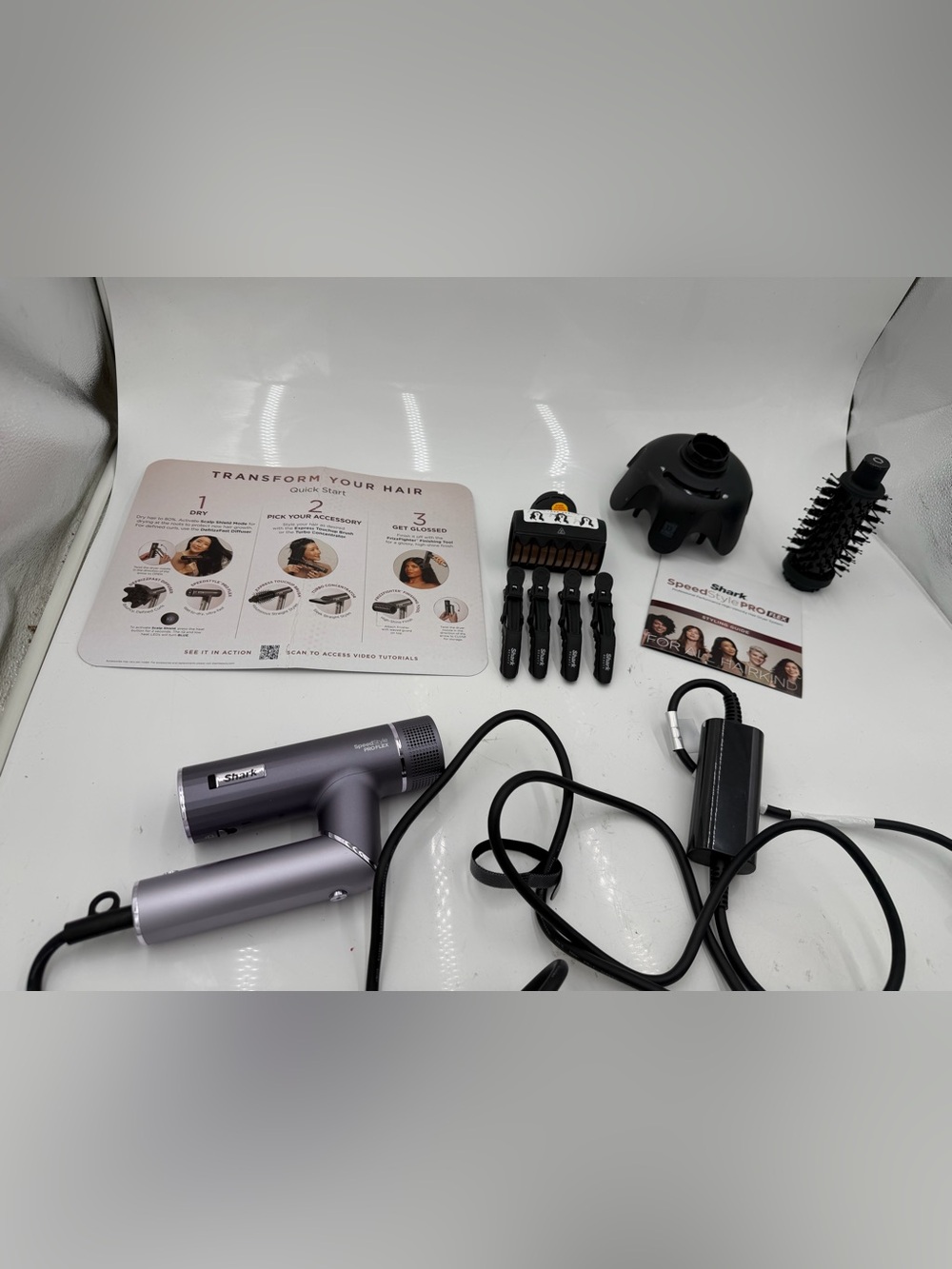 Shark SpeedStyle PRO FLEX Hair Dryer Diffuser Ionic Adjustable Heat Silver,